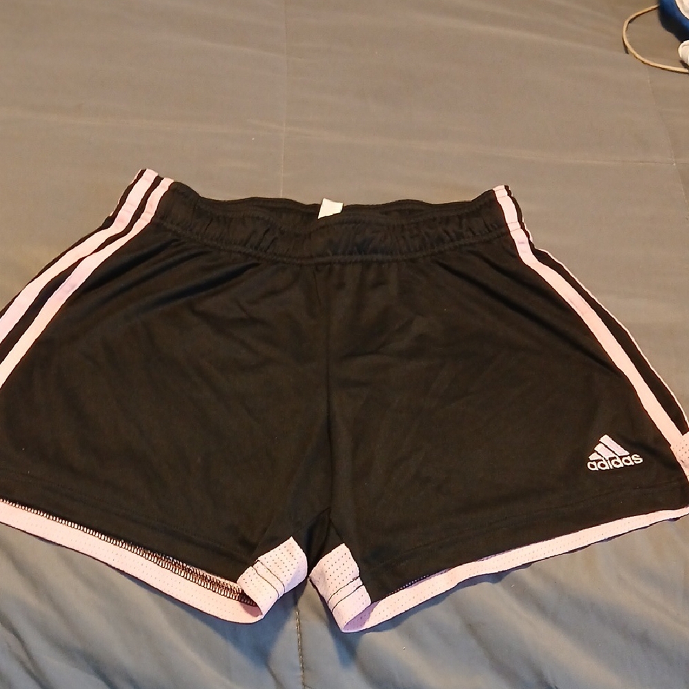 Adidas Black and Pink Athletic Shorts with Elastic Waistband